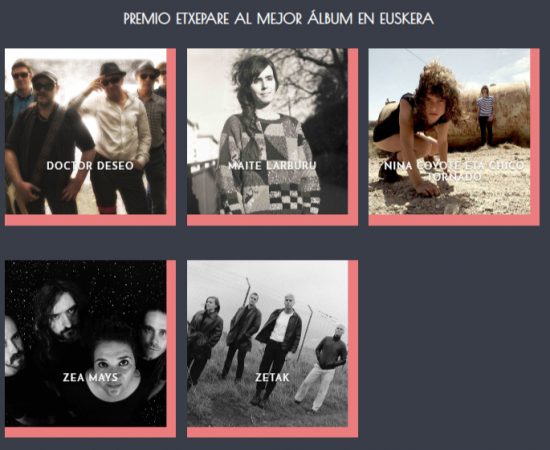 The following bands could win the MIN award for best album in Basque